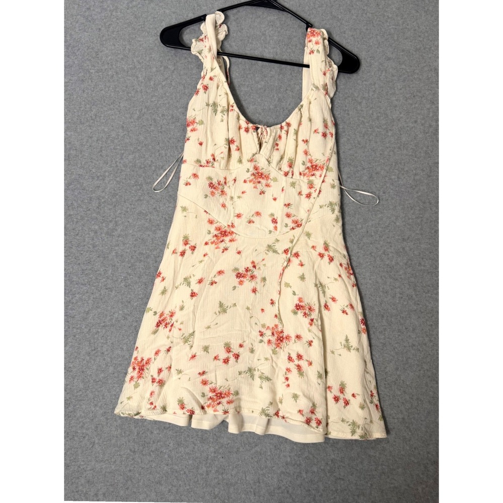 Arizona Jean Co Dress Women Large Cream Floral Ruffle Smocked Back Mini L